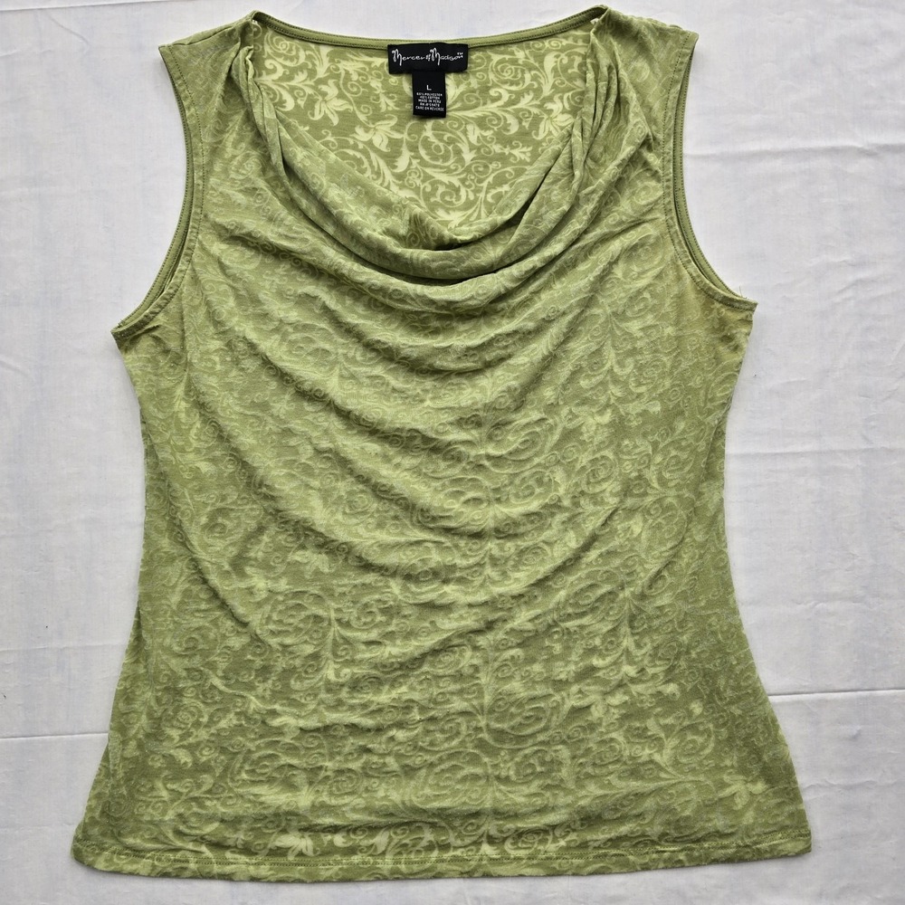 Y2K Womens L Green Cowl Neck Burnout Floral Sleeveless Top Grunge Fairy